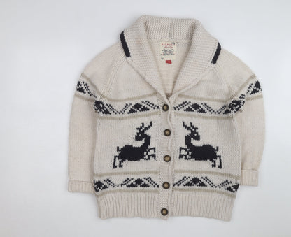Falmer Heritage Women's Beige Chunky Knit Cardigan Size 18 Reindeer Winter Jumper