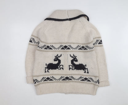 Falmer Heritage Women's Beige Chunky Knit Cardigan Size 18 Reindeer Winter Jumper