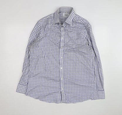 Charles Tyrwhitt Men's Blue Check Slim Fit Non-Iron Shirt Size 16.5