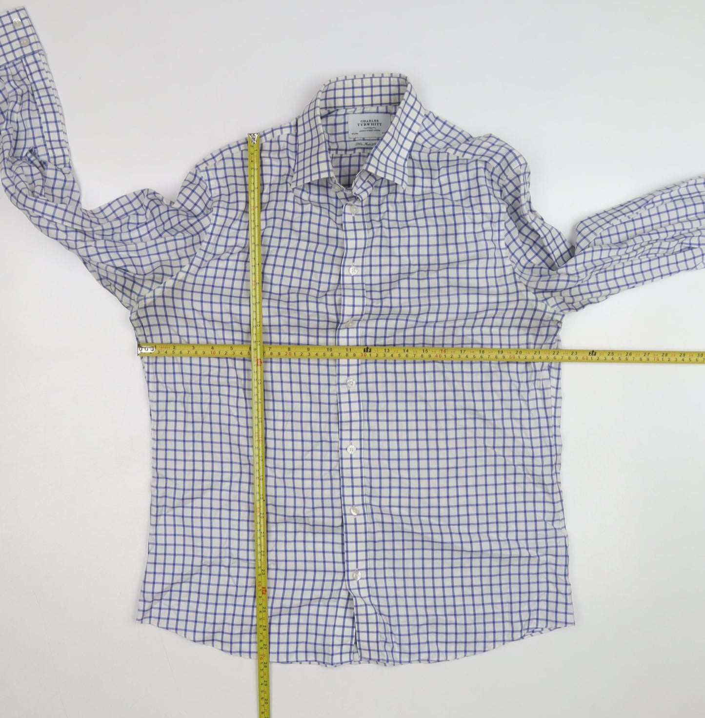 Charles Tyrwhitt Men's Blue Check Slim Fit Non-Iron Shirt Size 16.5