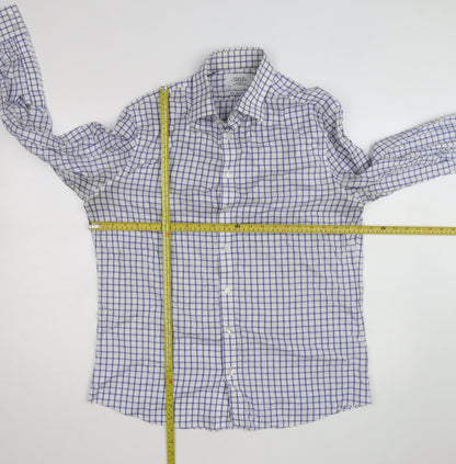 Charles Tyrwhitt Men's Blue Check Slim Fit Non-Iron Shirt Size 16.5