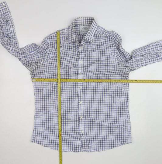 Charles Tyrwhitt Men's Blue Check Slim Fit Non-Iron Shirt Size 16.5