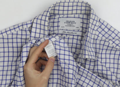 Charles Tyrwhitt Men's Blue Check Slim Fit Non-Iron Shirt Size 16.5