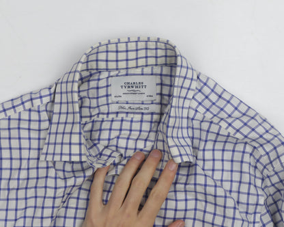Charles Tyrwhitt Men's Blue Check Slim Fit Non-Iron Shirt Size 16.5