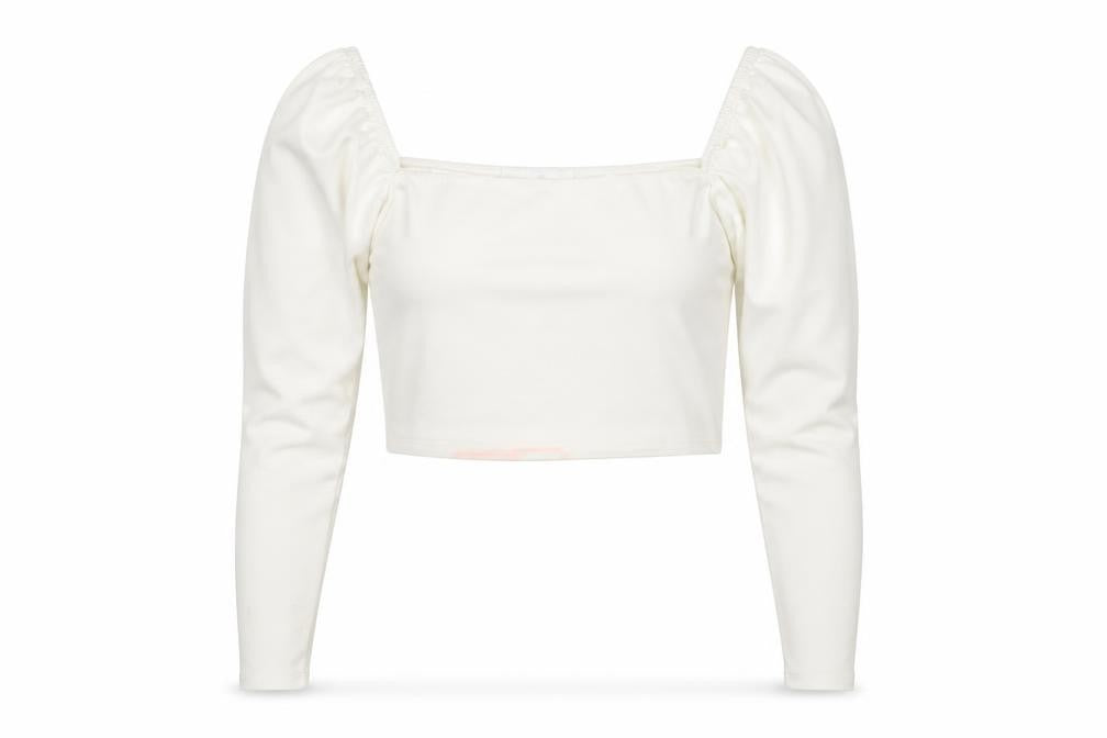 Missguided Women's White Cropped Puff Sleeve Square Neck Blouse Size 10