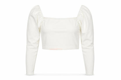 Missguided Women's White Cropped Puff Sleeve Square Neck Blouse Size 10