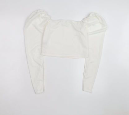 Missguided Women's White Cropped Puff Sleeve Square Neck Blouse Size 10