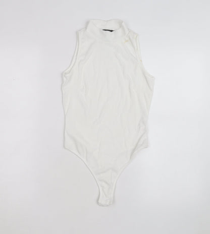 Boohoo Women's White Sleeveless Mock Neck Bodysuit Size 8