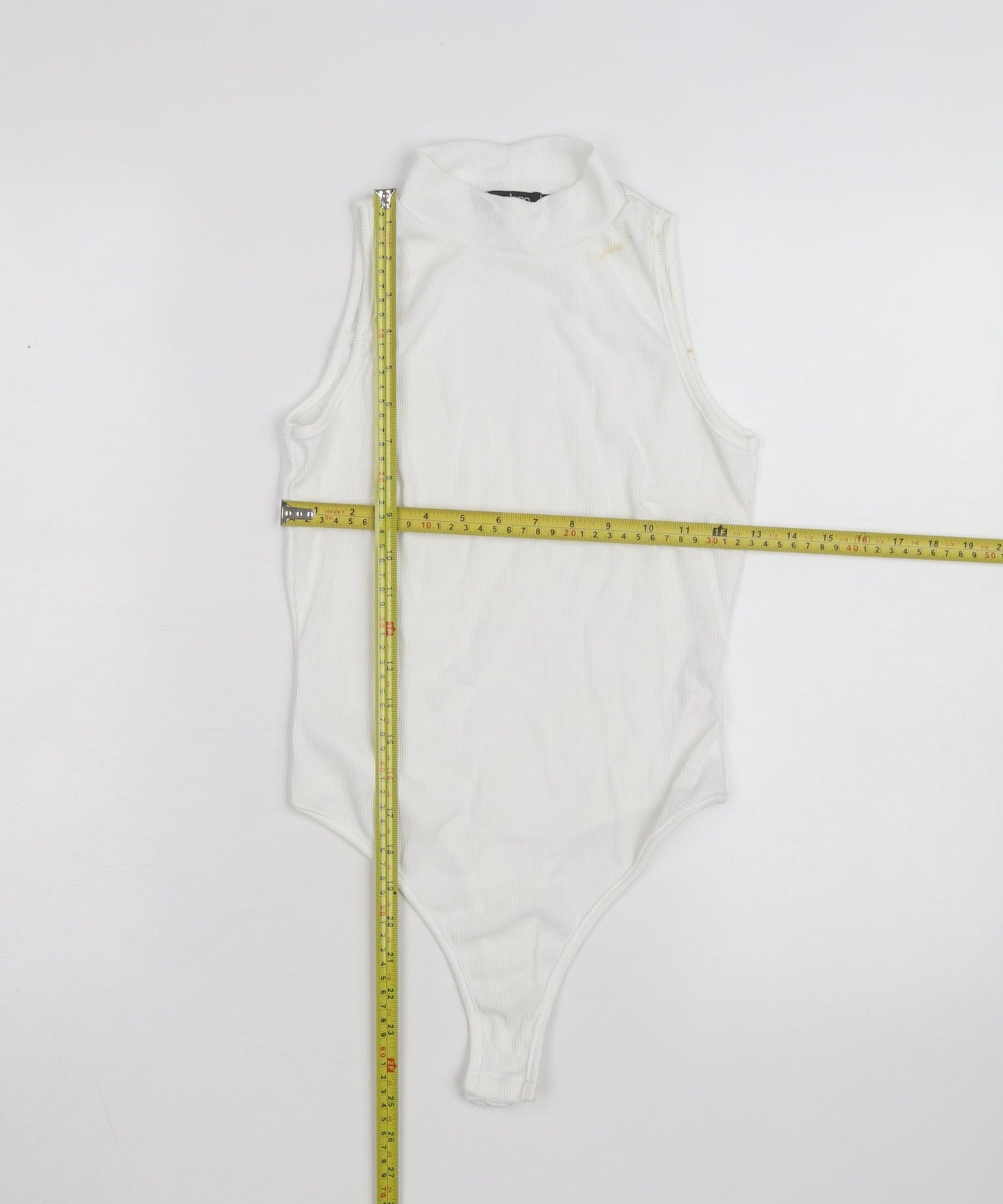 Boohoo Women's White Sleeveless Mock Neck Bodysuit Size 8