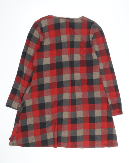 Izabel London Women's Red Check Long Sleeve A-Line Knit Dress Size 18