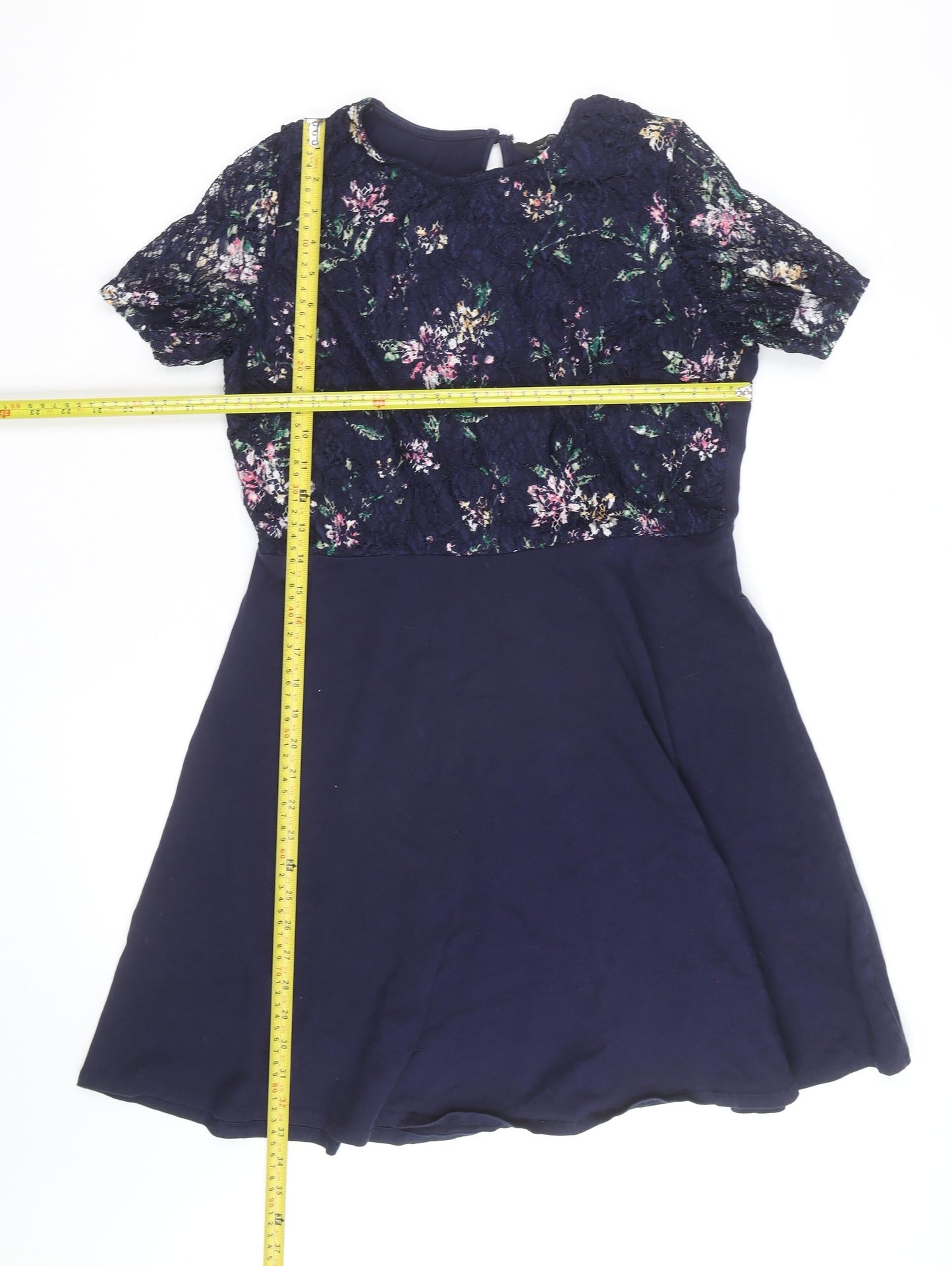 Dorothy Perkins Women Blue Floral Lace Fit & Flare Dress Size 16