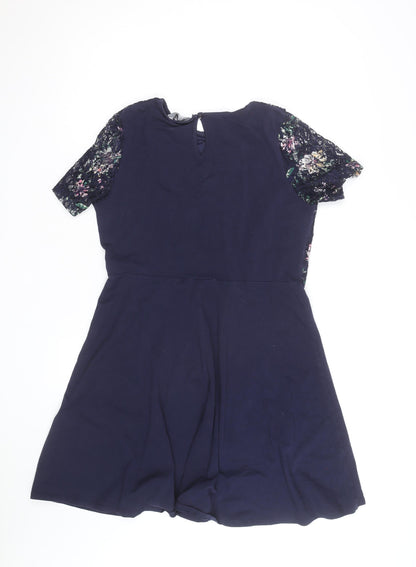Dorothy Perkins Women Blue Floral Lace Fit & Flare Dress Size 16