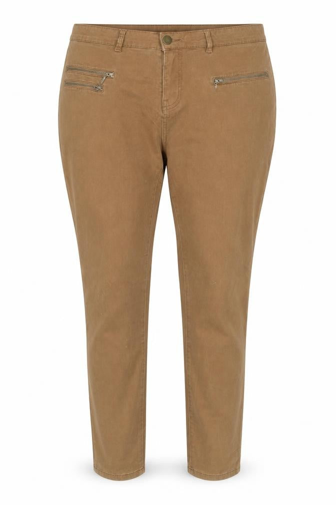 Tu Women Brown Slim Fit Zip Detail Cotton Stretch Trousers Size 16