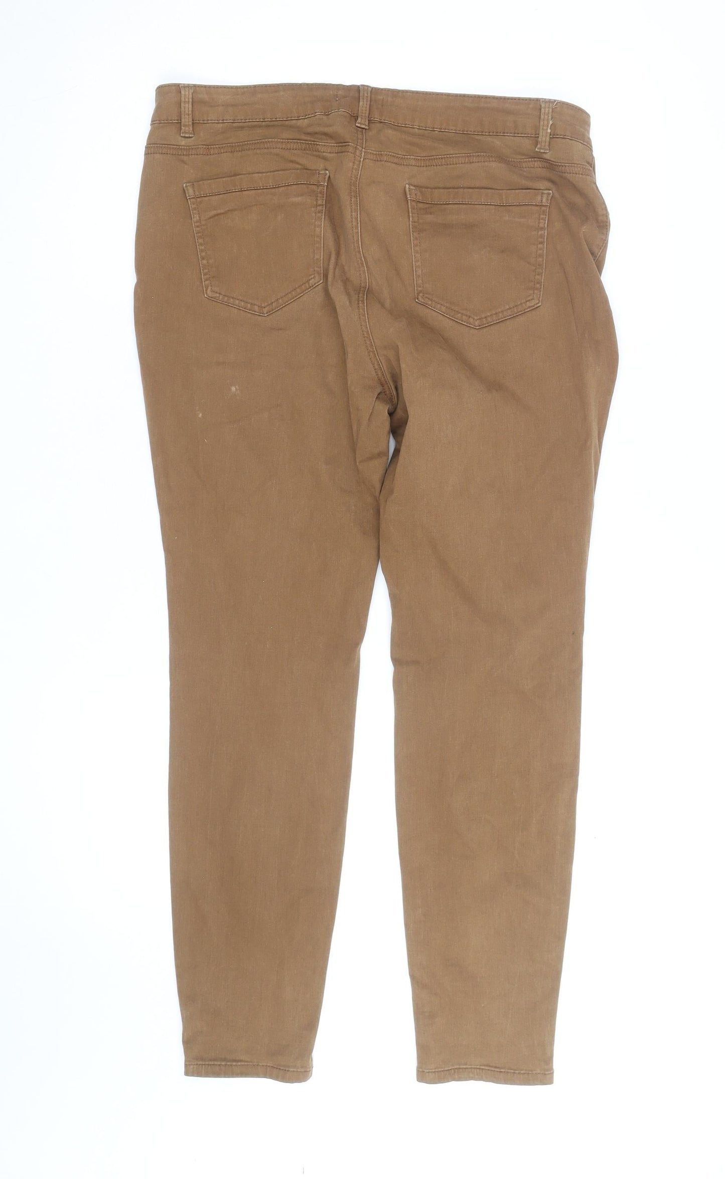 Tu Women Brown Slim Fit Zip Detail Cotton Stretch Trousers Size 16