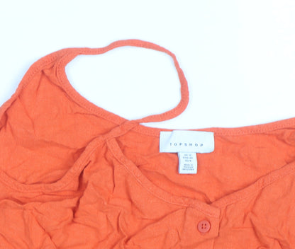 Topshop Women’s Orange Camisole Tank Top Size 12 V-Neck Button Tie