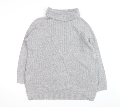 Miss Selfridge Women Grey Roll Neck Ribbed Knit Jumper UK 10