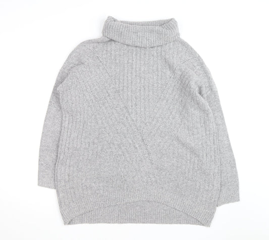Miss Selfridge Women Grey Roll Neck Ribbed Knit Jumper UK 10