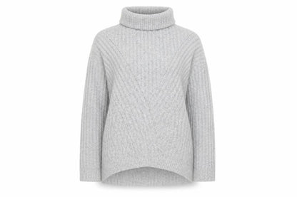 Front view of Miss Selfridge Women Grey Roll Neck Ribbed Knit Jumper UK 10