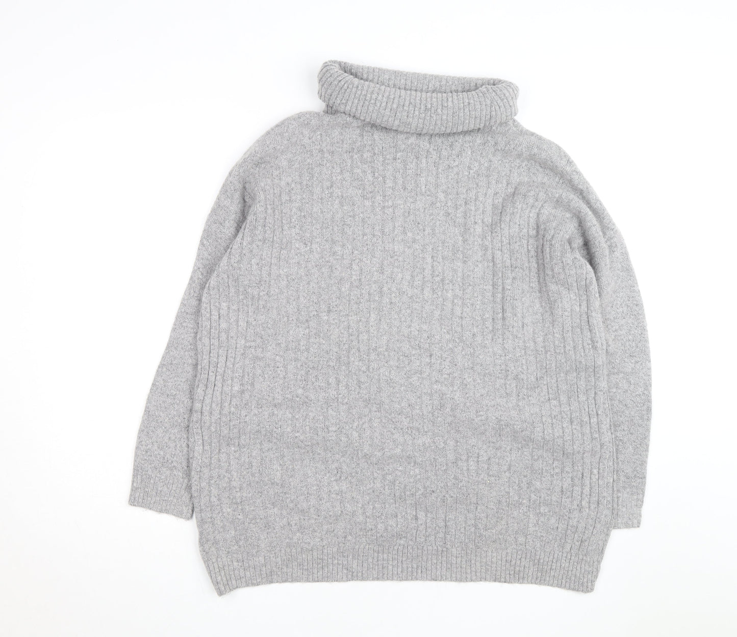 Miss Selfridge Women Grey Roll Neck Ribbed Knit Jumper UK 10