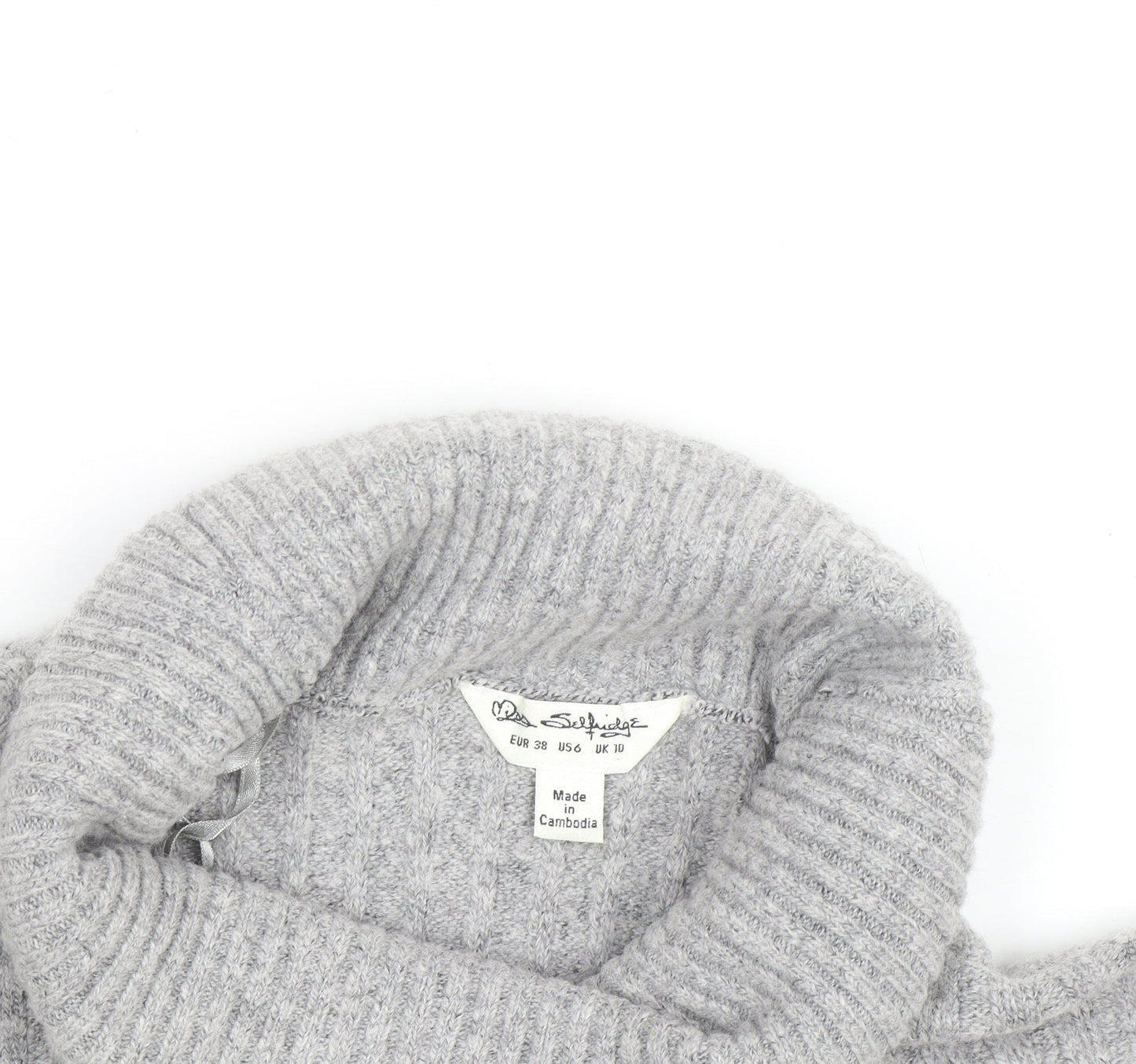 Miss Selfridge Women Grey Roll Neck Ribbed Knit Jumper UK 10