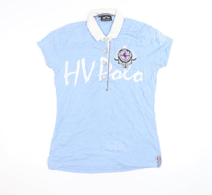 HV Polo Women's Blue Collared Short Sleeve Cotton Polo Shirt Size S