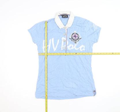 HV Polo Women's Blue Collared Short Sleeve Cotton Polo Shirt Size S