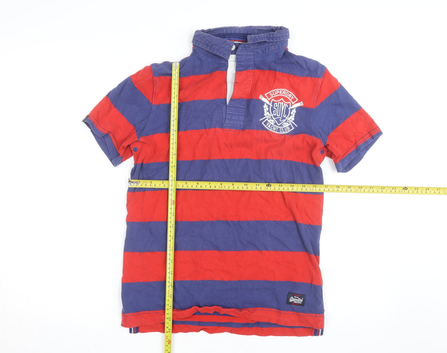Superdry Men's Blue Red Striped Polo Shirt Medium Yacht Club Cotton