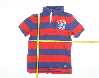 Superdry Men's Blue Red Striped Polo Shirt Medium Yacht Club Cotton