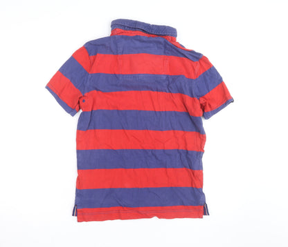 Superdry Men's Blue Red Striped Polo Shirt Medium Yacht Club Cotton