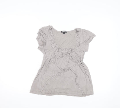 Warehouse Women’s Beige Ruffle Tunic Blouse Size 8 Short Sleeve