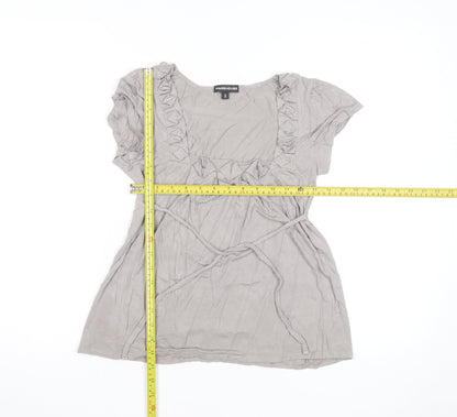 Warehouse Women’s Beige Ruffle Tunic Blouse Size 8 Short Sleeve