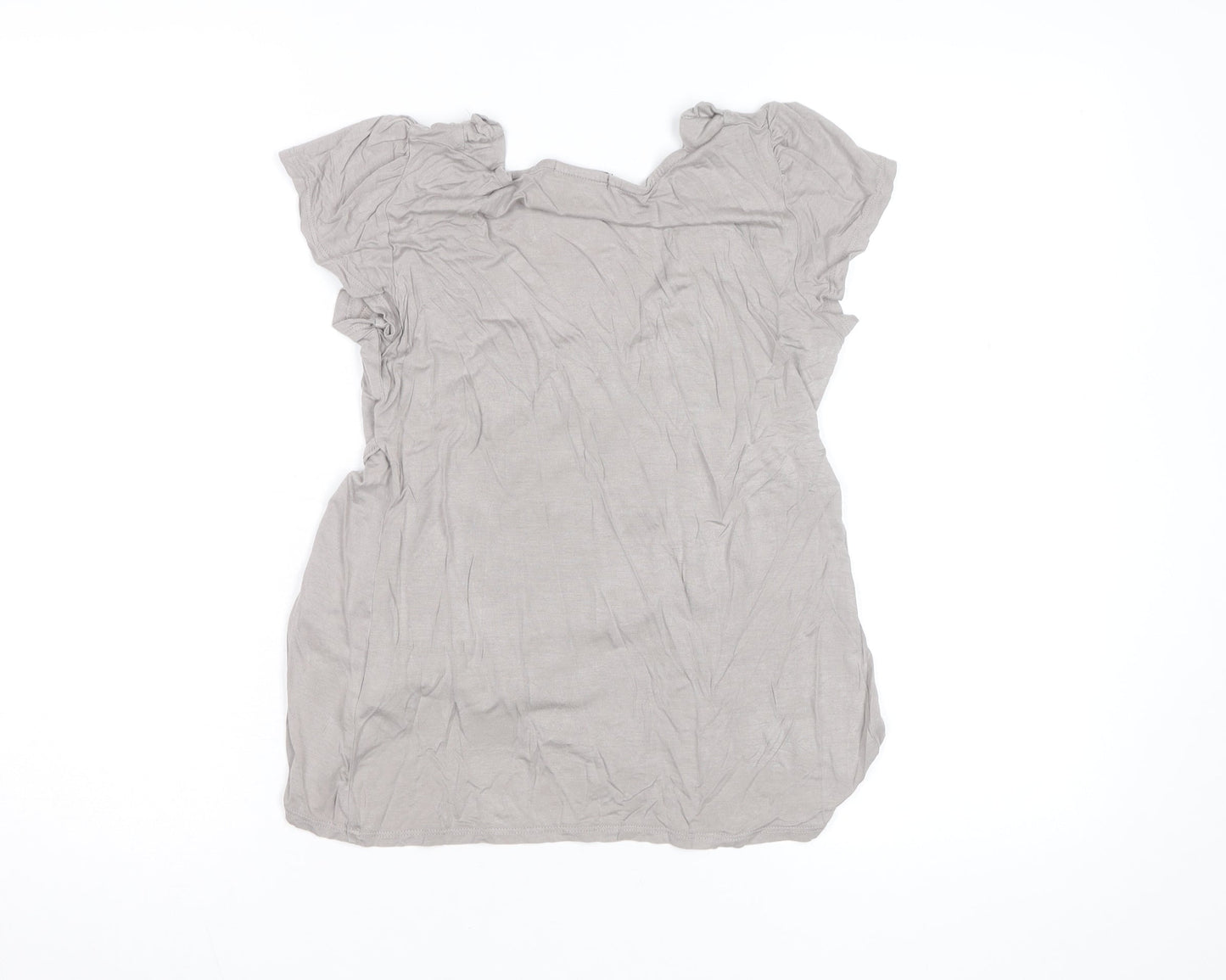 Warehouse Women’s Beige Ruffle Tunic Blouse Size 8 Short Sleeve
