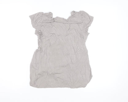 Warehouse Women’s Beige Ruffle Tunic Blouse Size 8 Short Sleeve