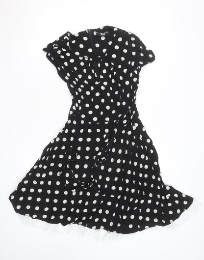 K&D Women Black Polka Dot A-Line Knee Length Dress Size 10