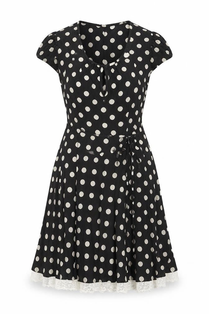 K&D Women Black Polka Dot A-Line Knee Length Dress Size 10