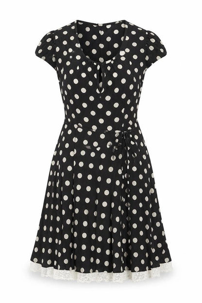 K&D Women Black Polka Dot A-Line Knee Length Dress Size 10