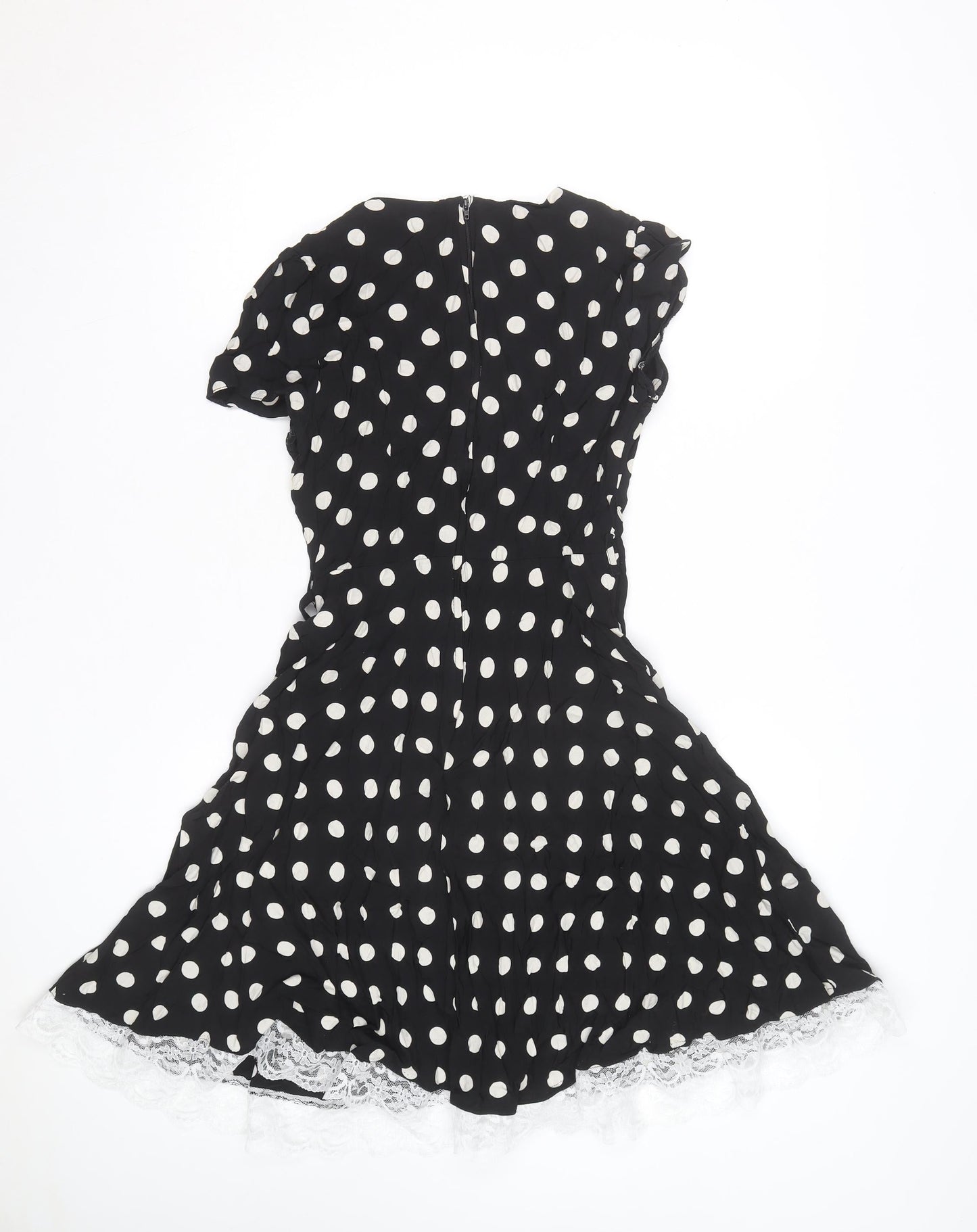K&D Women Black Polka Dot A-Line Knee Length Dress Size 10