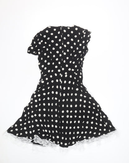 K&D Women Black Polka Dot A-Line Knee Length Dress Size 10