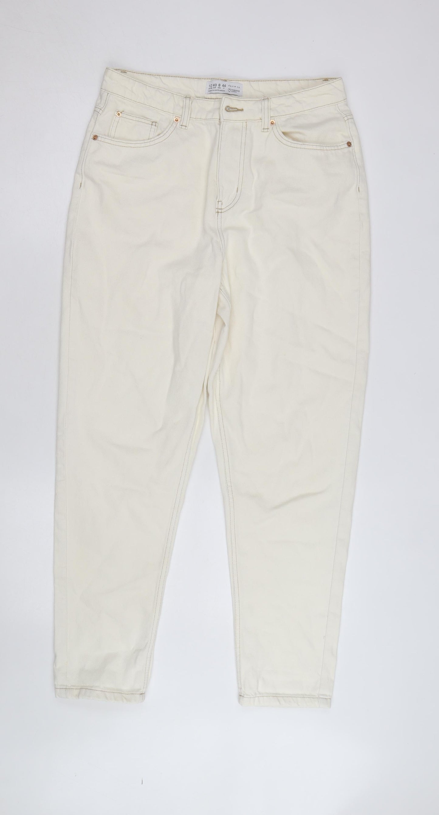 Primark Women’s Ivory High Rise Mom Jeans Size 16 Regular Fit Denim