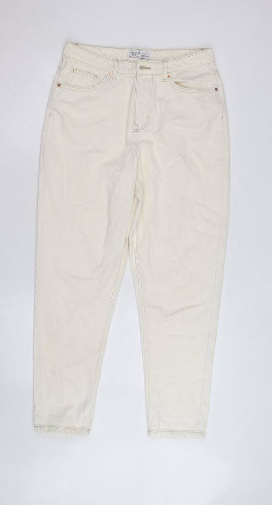 Primark Women’s Ivory High Rise Mom Jeans Size 16 Regular Fit Denim