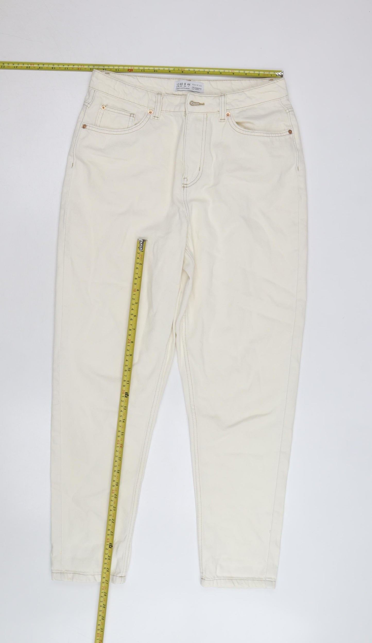 Primark Women’s Ivory High Rise Mom Jeans Size 16 Regular Fit Denim