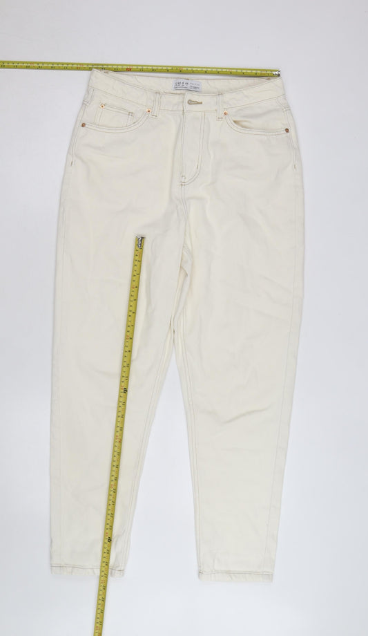 Primark Women’s Ivory High Rise Mom Jeans Size 16 Regular Fit Denim