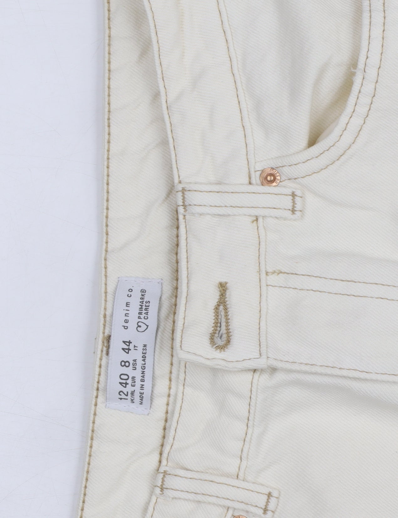 Primark Women’s Ivory High Rise Mom Jeans Size 16 Regular Fit Denim