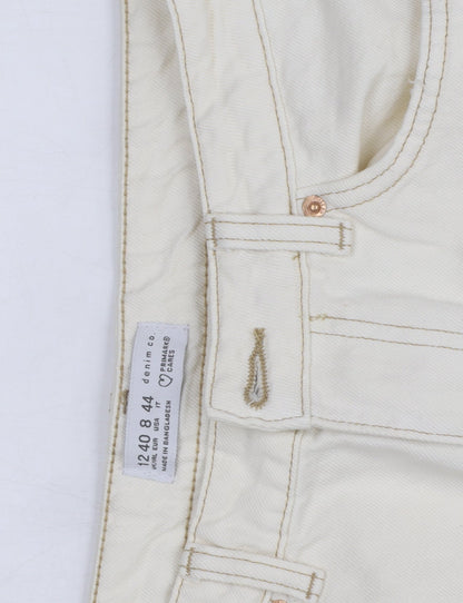 Primark Women’s Ivory High Rise Mom Jeans Size 16 Regular Fit Denim