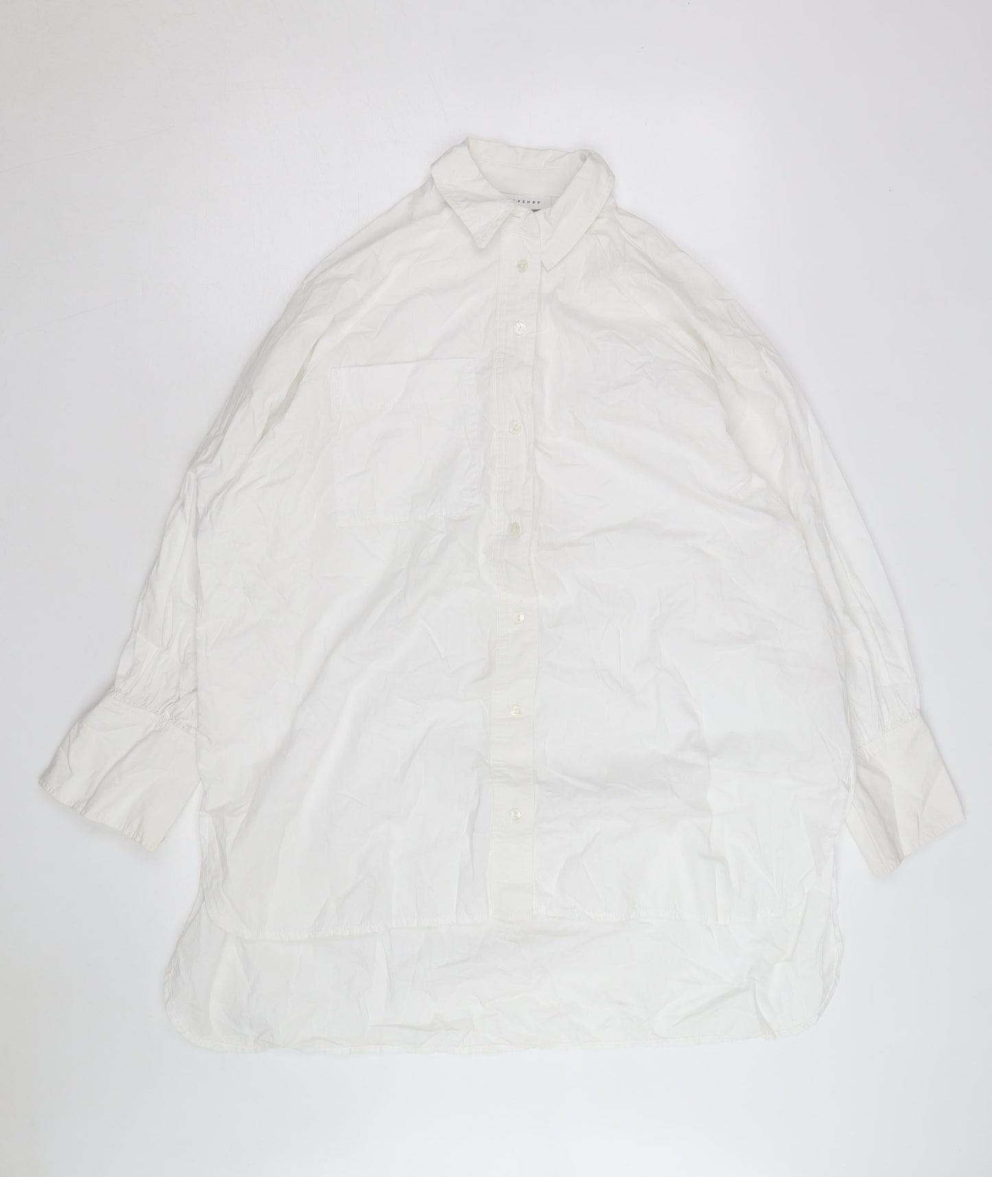 Topshop Women's White Cotton Long Sleeve Button-Up Shirt Size 12