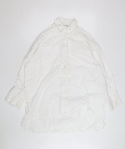 Topshop Women's White Cotton Long Sleeve Button-Up Shirt Size 12
