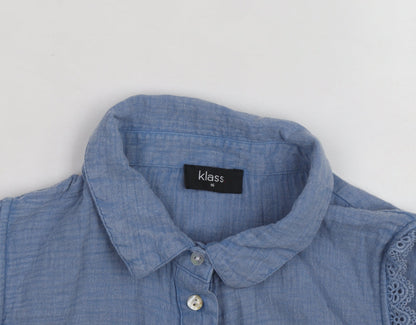 Klass Women's Blue Sleeveless Cotton Collared Button Tie Blouse Size 16