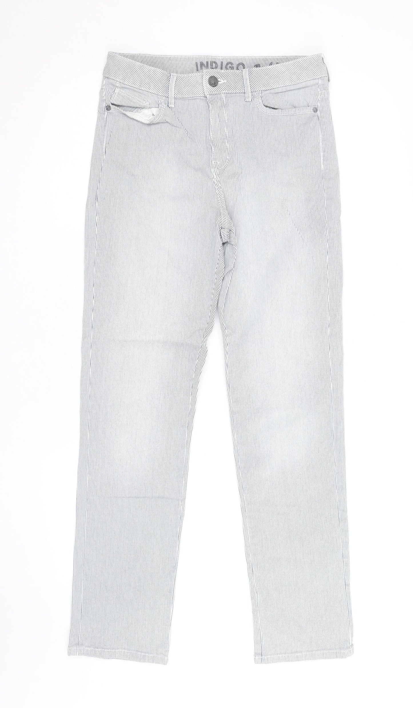 Marks and Spencer Women Blue Striped Chino Trousers Size 10