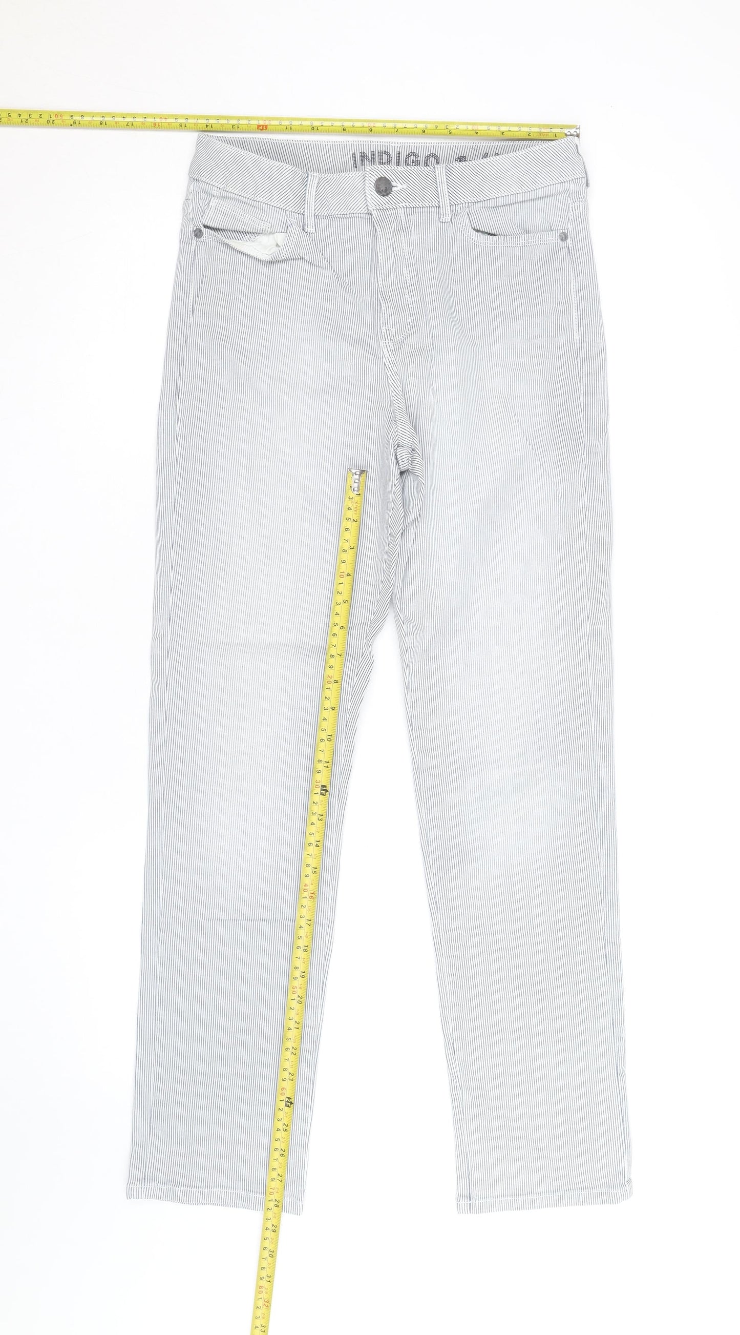 Marks and Spencer Women Blue Striped Chino Trousers Size 10