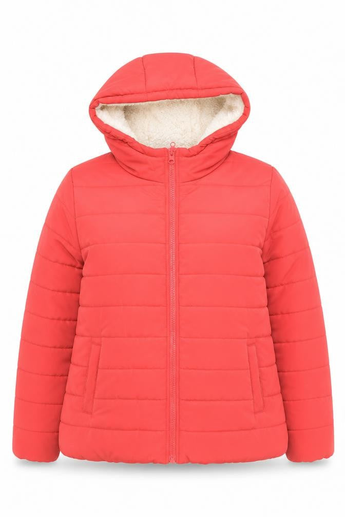 B.Young Women's Red Hooded Puffer Jacket Size 18 Winter Coat